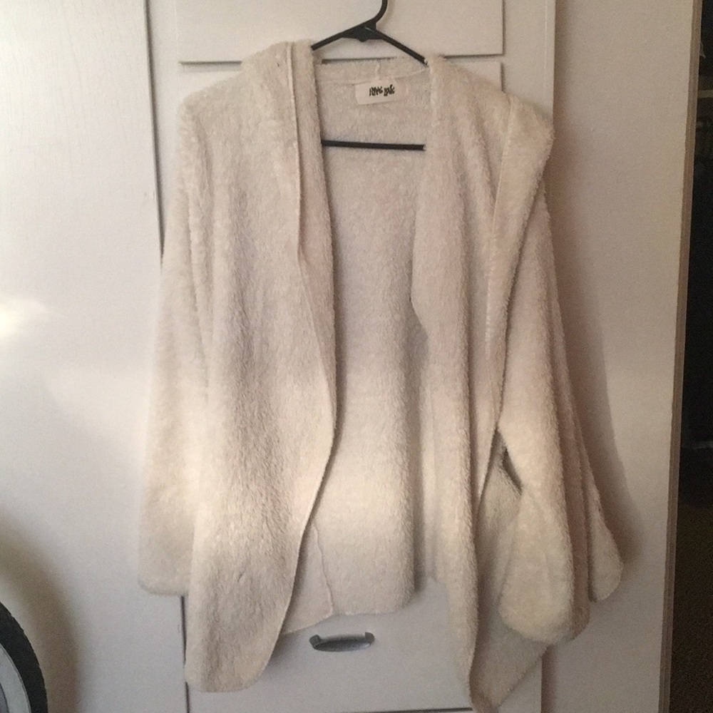 Fuzzy hooded blanket cardigan